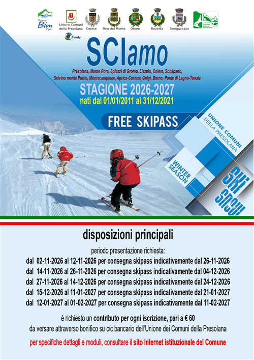 Progetto Free Skipass - Stagione Invernale 2026-2027